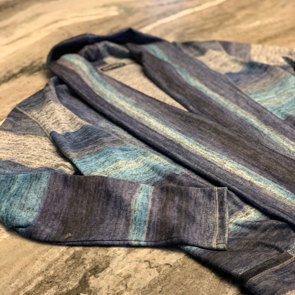 David Cline Aqua and Navy Shaw Collar Cardigan. Soft and roomy. Size S - Picture 5 of 8